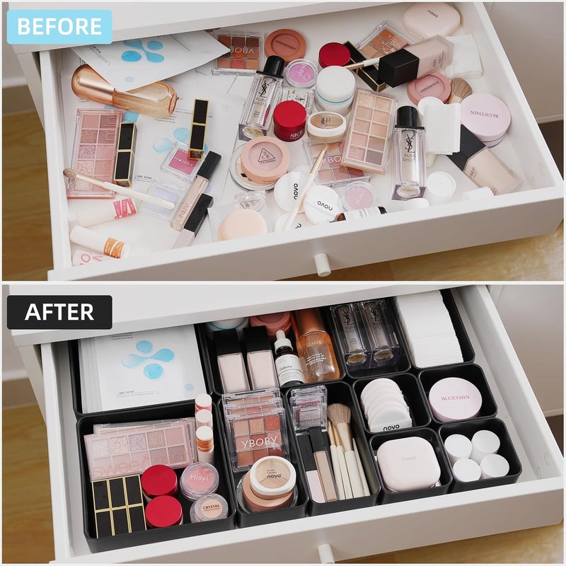 CHANCETSUI 11-Piece Stackable Drawer Organizer Set, Multi-size Desk Drawer Organizer Trays Vanity Storage Bins for Storing Makeup, Stationery, Utensils in Bathroom Dresser, Office and Kitchen - Image 2